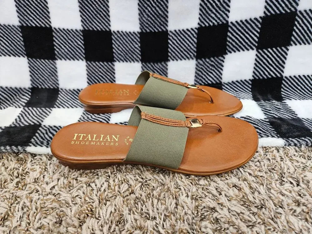 Italian Shoemakers Italy Womens Size 10 Olive Thong Slide Sandals Comfort